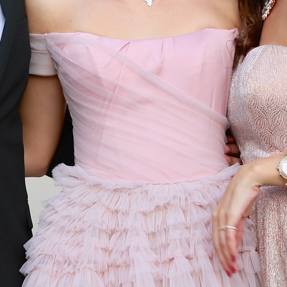 Misty Rose Off-The-Shoulder Frill-Layered Gown - Picture 7 of 8